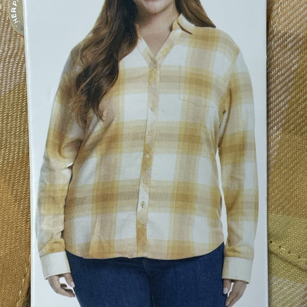 Weatherproof Women's XL Plaid Blouse Yellow e0898